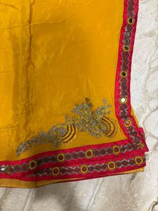 Yellow Saree with Mirror Work Border