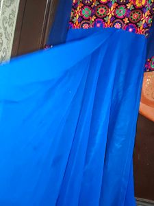 Elegant Embroidered Blue Ethnic Gown and bag free