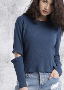 Blue Full Sleeve ribbed tshirt