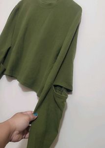Olive Green Cropped Long Sleeve Top 36 Bust