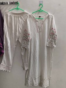 White Embroidered Kurta with Pants