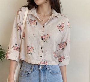 Floral Print Cropped Button-Up Shirt