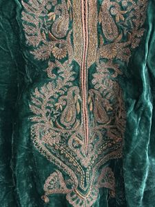 Emerald Green Velvet Kurta with Gold Embroidery