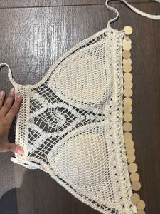 Boho Crochet Bikini Top with Sequins