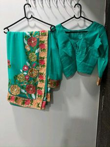 Turqoise Embroidered Saree