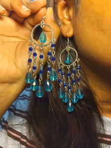 Bohemian Blue Beaded Chandelier Earrings