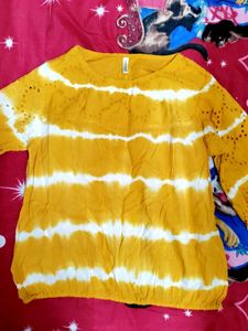 Yellow &amp; White Tie-Dye Blouse