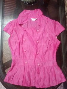 Korean Vibrant Pink Peplum Top