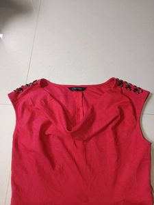 Red Embellished Cap Sleeve Dress