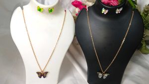 Butterfly Metal Combo White-M Necklace &amp; Earring