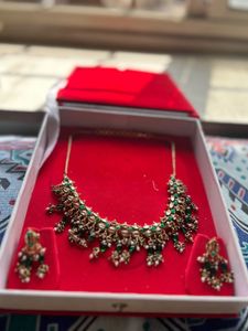 Elegant Green polki ,pearl, gold Necklace Set