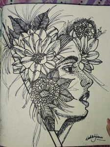 Hand-Drawn Floral Face Sketch