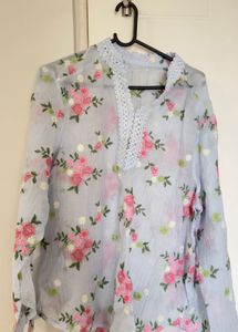 Floral embroidered Sheer Shirt