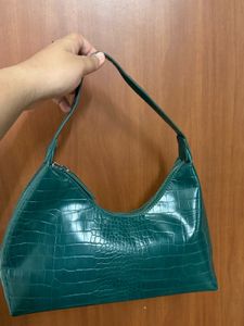 Stylish Teal Croc Embossed Shoulder Bag