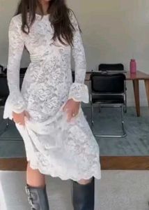 Off White Embroidered Lace Dress