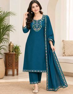 Teal Embroidered Kurta Set with Dupatta