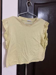 Cute Yellow Ruffled Sleeve Top