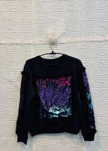 🇮🇹 Italy imported Sequin & Fur Trim Sweatshirt