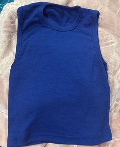 Ribbed Blue Sleeveless Tank Top