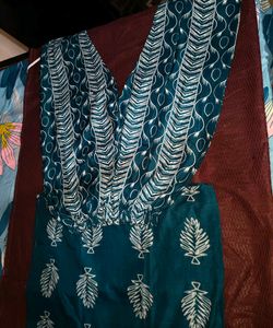 New Teal Kurta Set with Leaf Print