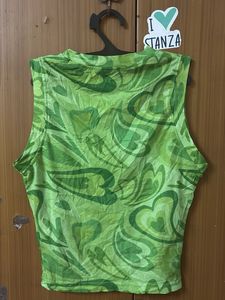 Green Y2K Pattern Sleeveless Mesh Top
