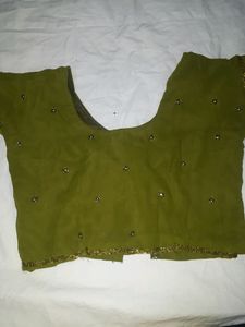 Mehndi Colour Saree With Stitched Blouse