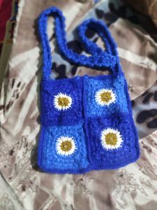 Blue Crochet Daisy Square Bag