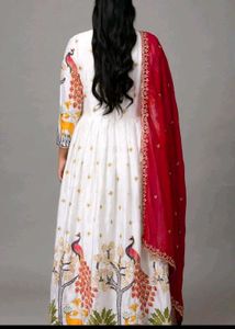 Peacock print anarkali with dupatta and pyjama