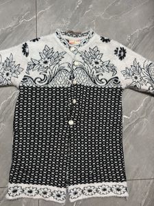 Black &amp; White Floral Knit Cardigan