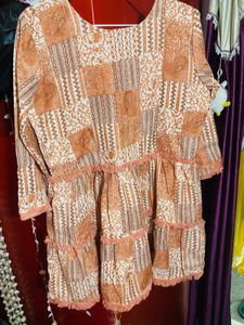 Boho Patchwork Tiered Kurta with Tassel Tie