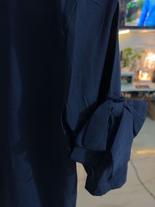 Navy Blue Bow Sleeve Blouse