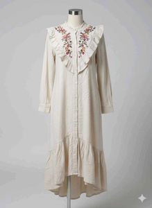 Boho Floral Embroidered Ruffled Midi Dress