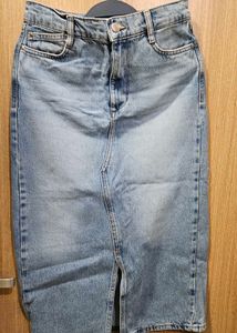 Denim Midi Skirt with Slit