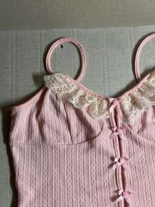 Cute Pink Lace Trim Cami Top