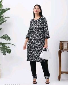 Elegant Black & White Floral Kurta Set