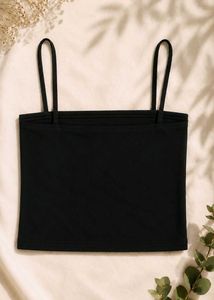 Ribbed Black Spaghetti Strap Crop Top