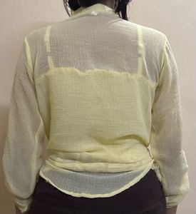 Sheer Yellow Wrap Blouse