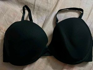 Black Ribbed Push-Up Bra