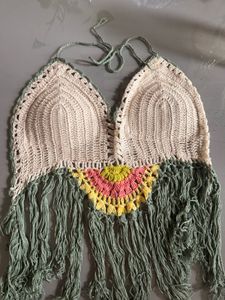 Boho Crochet Halter Top with Fringe