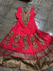 Vibrant Red Kurta Set with Gold Embroidery