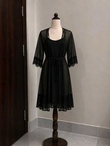 sheer Lace rope &amp; Slip Nightgown set