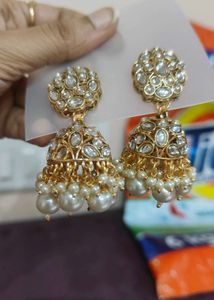 Exquisite Pearl &amp; Stone Jhumka Earrings