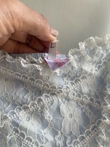 Elegant Blue &amp; White Lace Gown