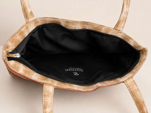 Stylish Orange &amp; Beige Striped Tote Bag with Zip