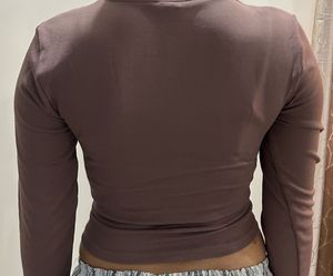 Brown Corset Detail Long Sleeve Top