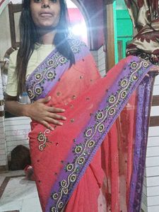 pink and purple shade Saree
