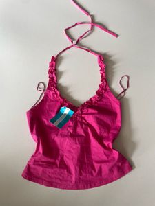 Hot Pink Ruffled Halter Neck Top