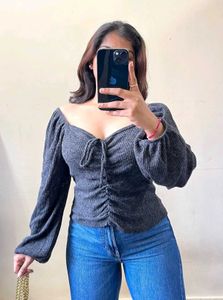 Stylish Gray Ruched Top