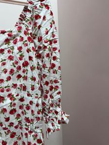 Floral Square Neck Short Dress
