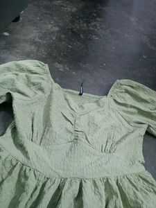 Light Green Puff Sleeve Smocked Dress